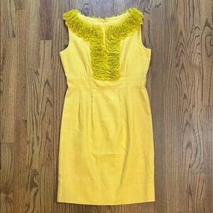 Taylor Yellow Linen Sleeveless Ruffle-Trim Sheath Midi Dress Sz 2
